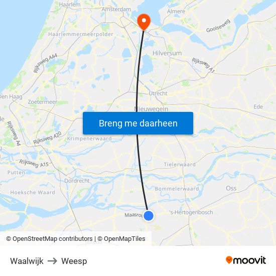 Waalwijk to Weesp map