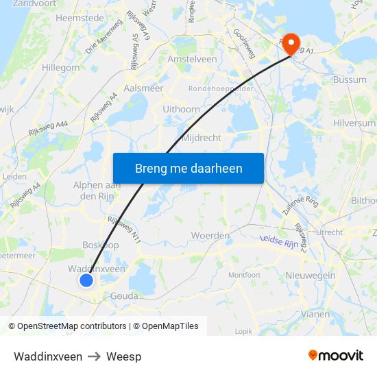 Waddinxveen to Weesp map