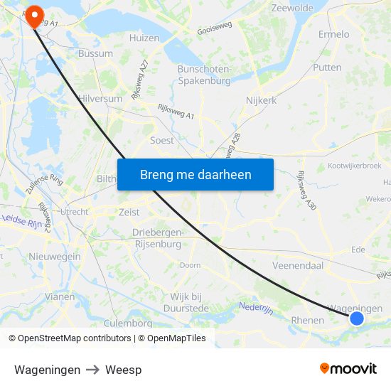 Wageningen to Weesp map