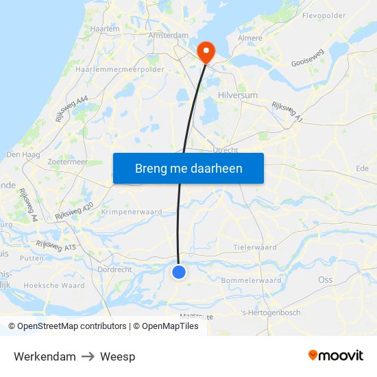 Werkendam to Weesp map