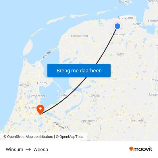 Winsum to Weesp map