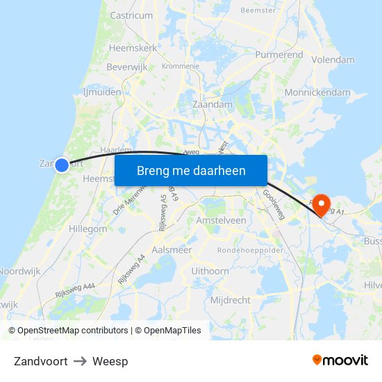 Zandvoort to Weesp map