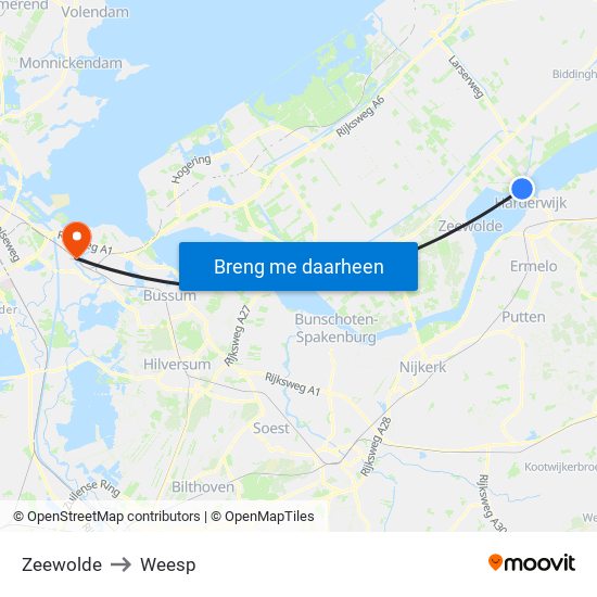 Zeewolde to Weesp map
