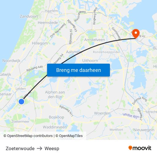 Zoeterwoude to Weesp map