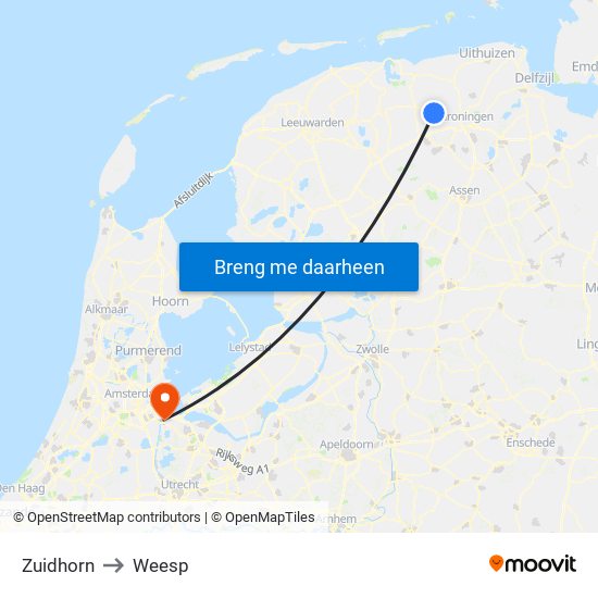 Zuidhorn to Weesp map