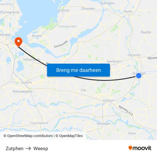 Zutphen to Weesp map