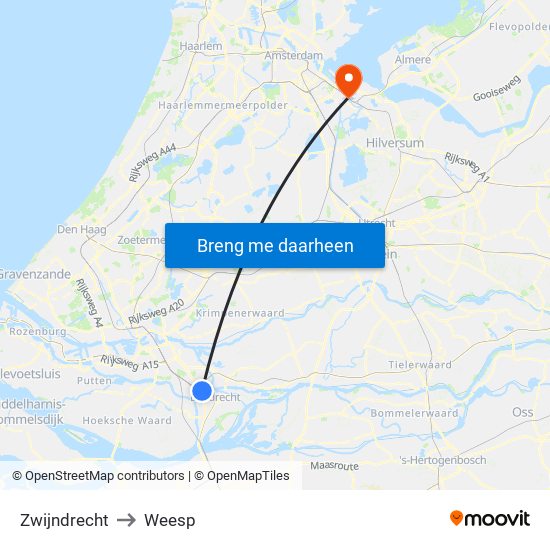 Zwijndrecht to Weesp map