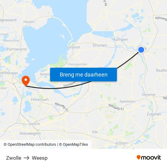 Zwolle to Weesp map