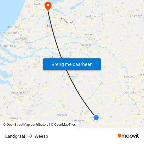 Landgraaf to Weesp map