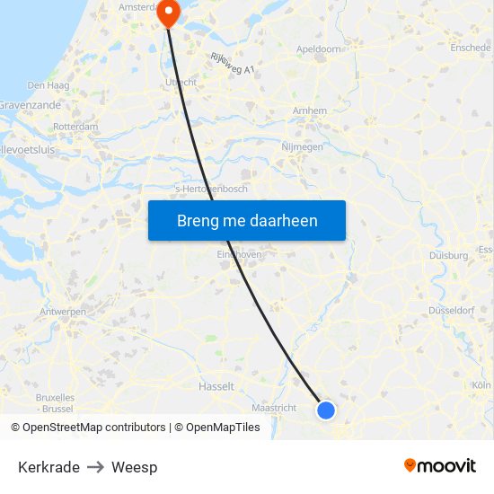 Kerkrade to Weesp map