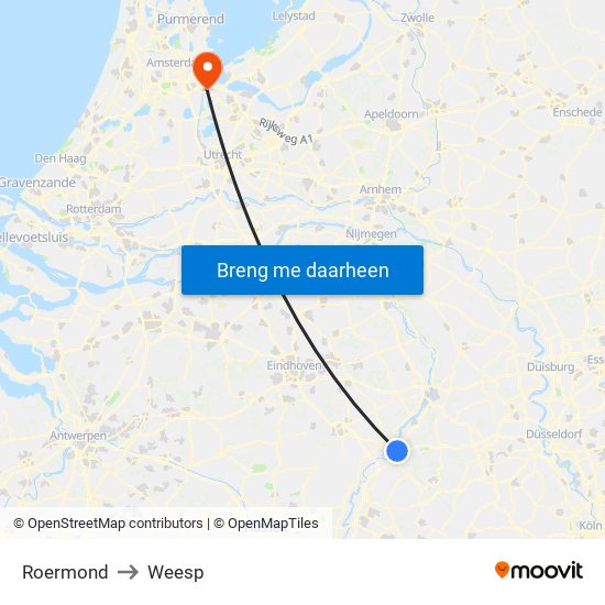 Roermond to Weesp map