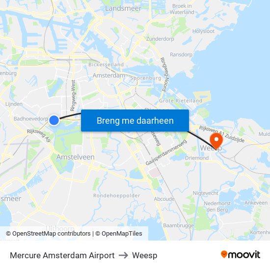 Mercure Amsterdam Airport to Weesp map