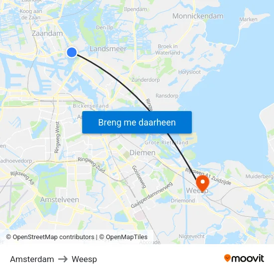 Amsterdam to Weesp map