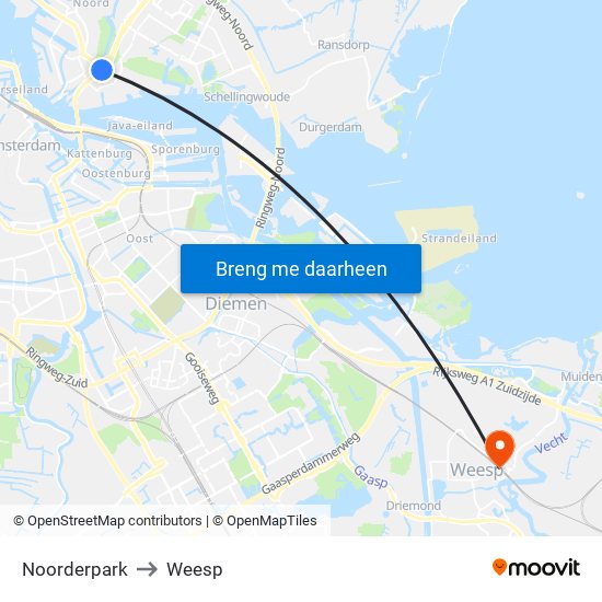 Noorderpark to Weesp map