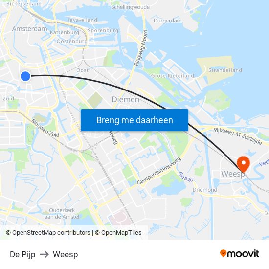 De Pijp to Weesp map