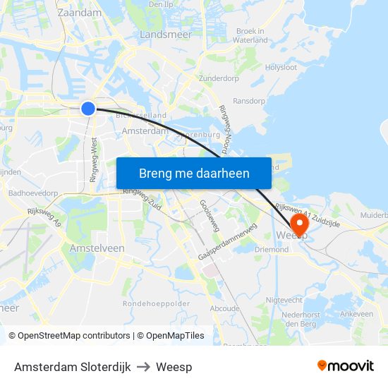 Amsterdam Sloterdijk to Weesp map