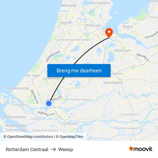 Rotterdam Centraal to Weesp map