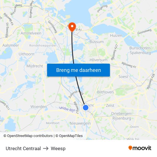 Utrecht Centraal to Weesp map