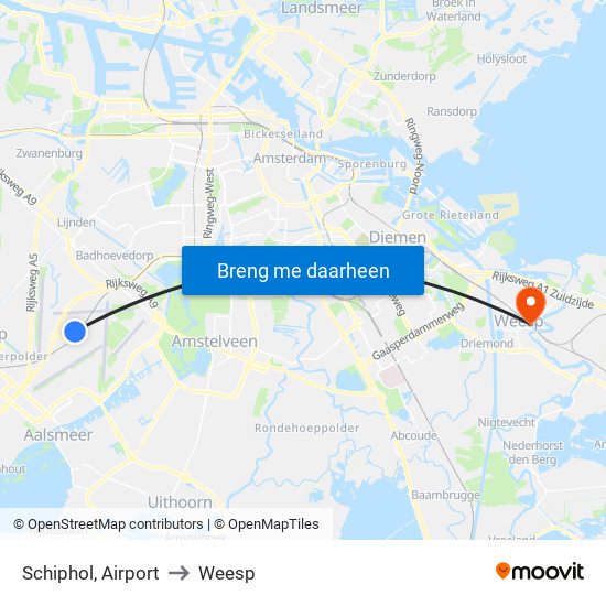 Schiphol, Airport to Weesp map