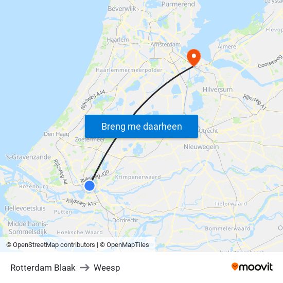 Rotterdam Blaak to Weesp map