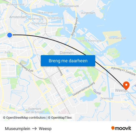 Museumplein to Weesp map