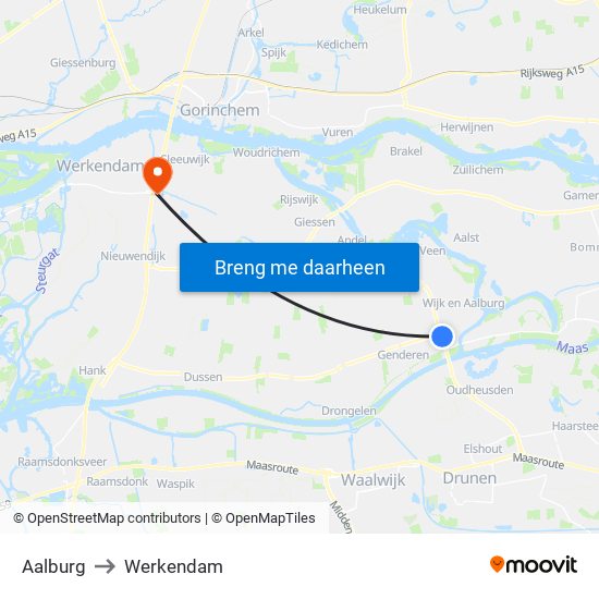 Aalburg to Werkendam map