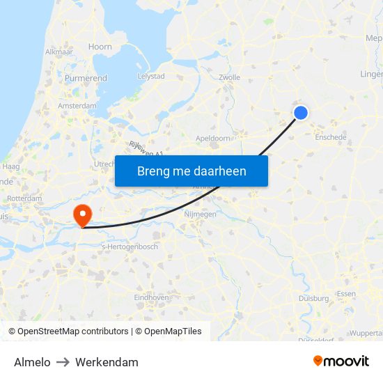 Almelo to Werkendam map