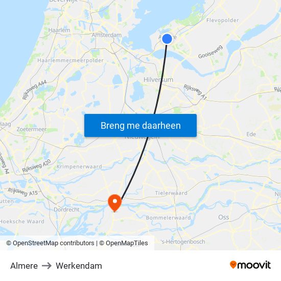 Almere to Werkendam map