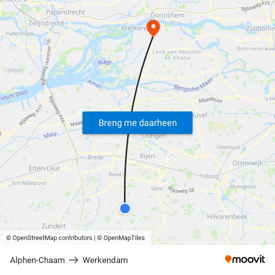 Alphen-Chaam to Werkendam map