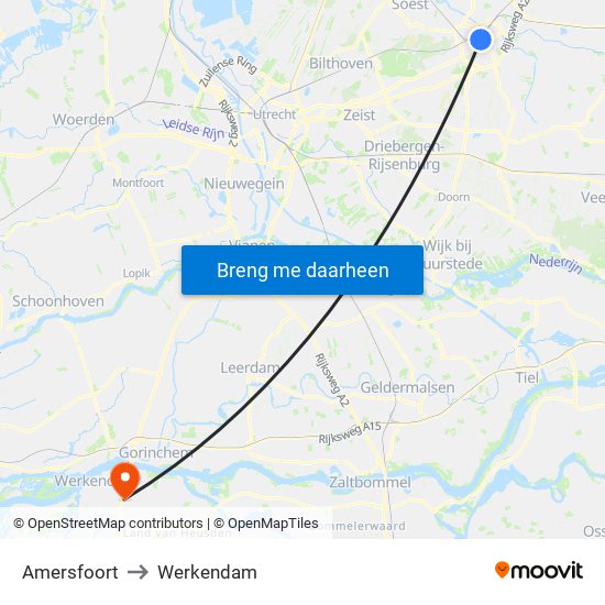 Amersfoort to Werkendam map