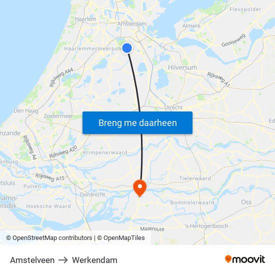 Amstelveen to Werkendam map