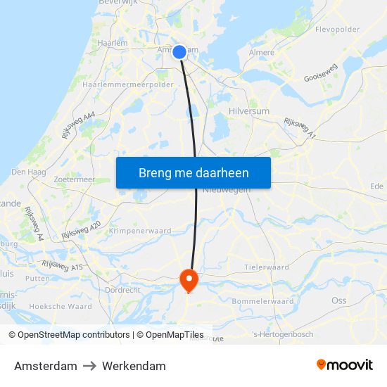 Amsterdam to Werkendam map