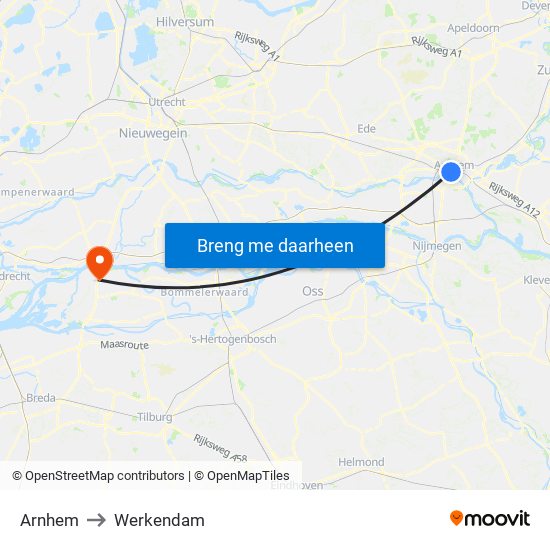 Arnhem to Werkendam map