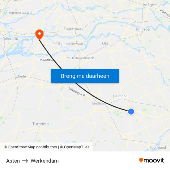 Asten to Werkendam map