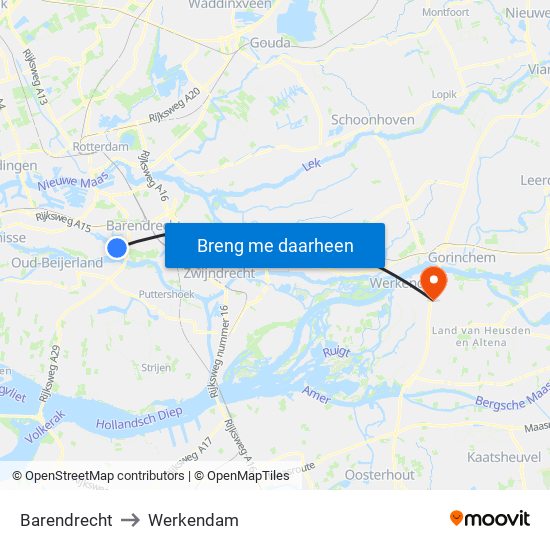 Barendrecht to Werkendam map