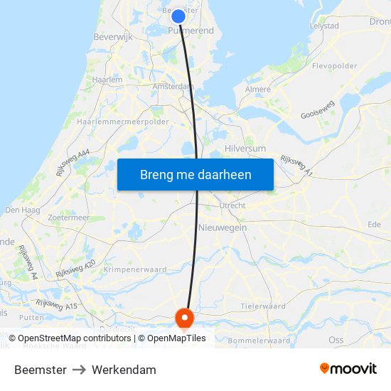 Beemster to Werkendam map