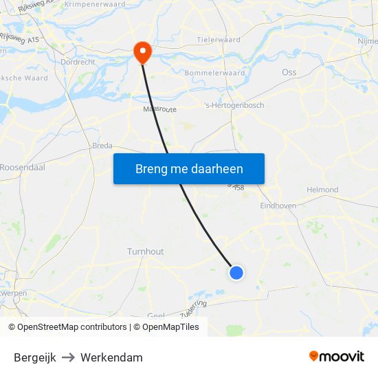 Bergeijk to Werkendam map