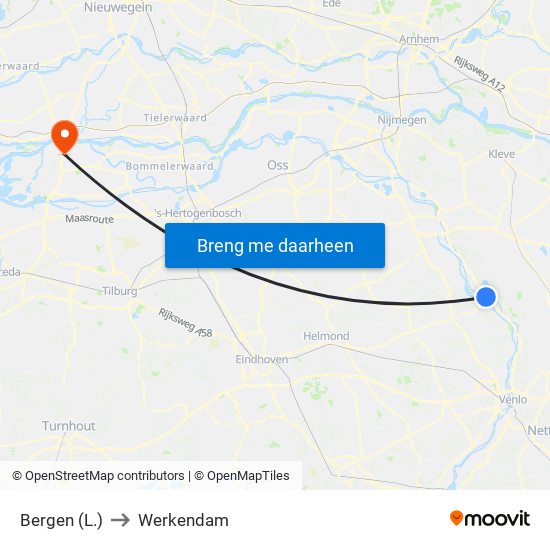 Bergen (L.) to Werkendam map