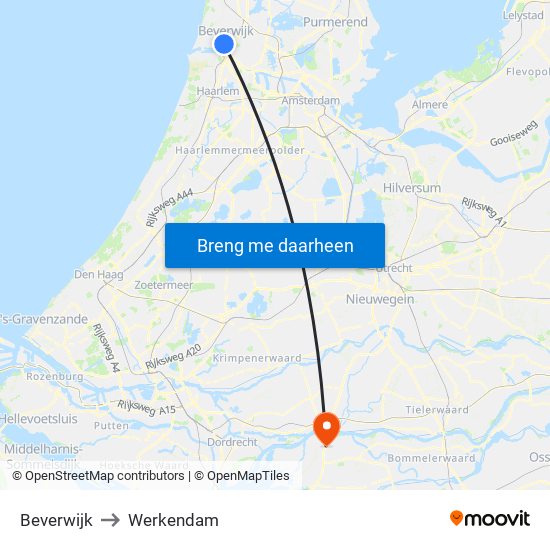 Beverwijk to Werkendam map