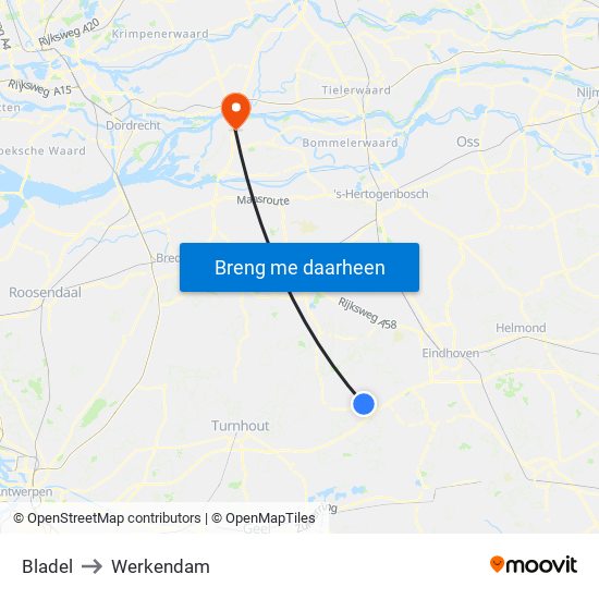 Bladel to Werkendam map