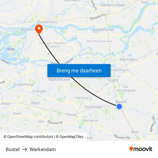 Boxtel to Werkendam map
