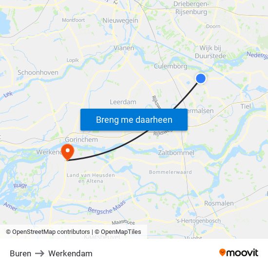Buren to Werkendam map