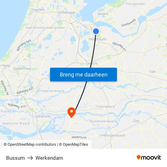 Bussum to Werkendam map