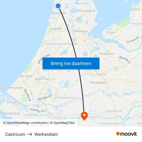 Castricum to Werkendam map