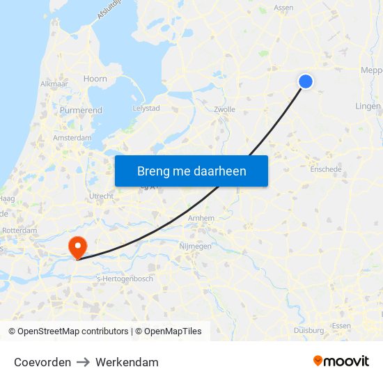 Coevorden to Werkendam map