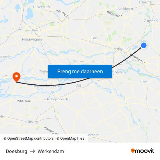 Doesburg to Werkendam map