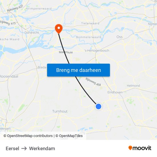 Eersel to Werkendam map