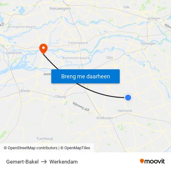 Gemert-Bakel to Werkendam map
