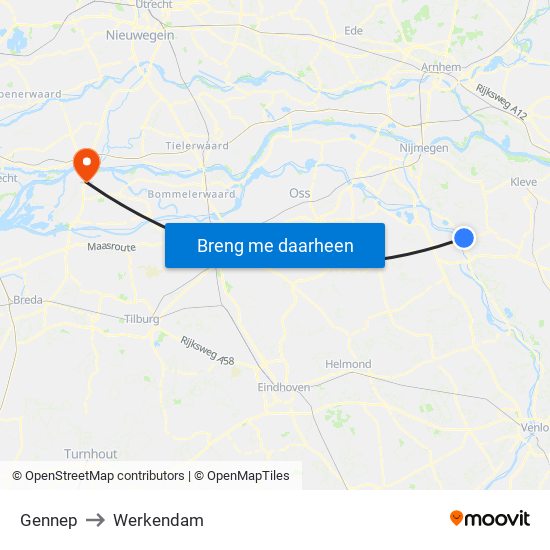 Gennep to Werkendam map