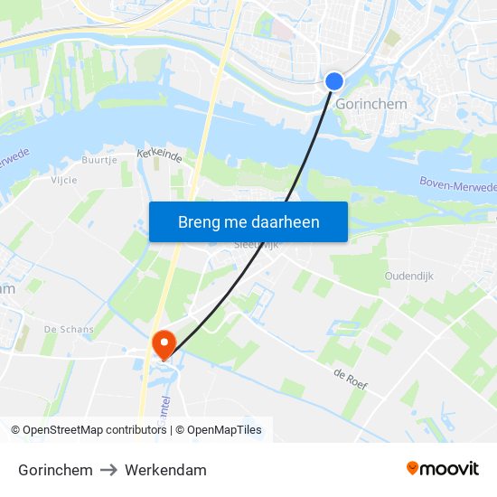 Gorinchem to Werkendam map